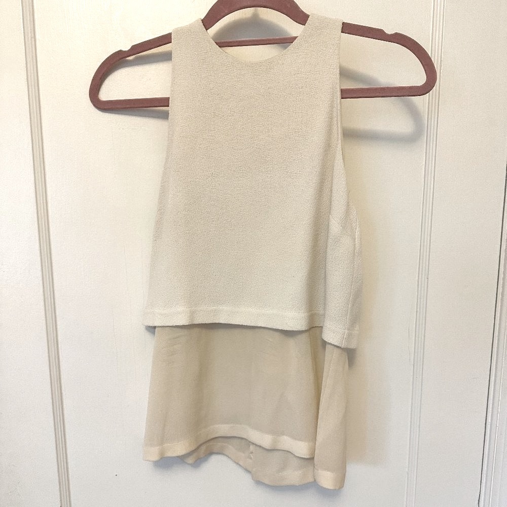 A.L.C. LAYERED TANK TOP PALMER CREAM  KNIT & SILK